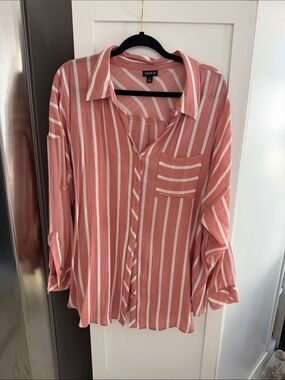 torrid Coral and White Striped Button-Down Shirt